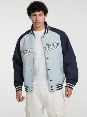 Eco Friendly Recycled Material Zippered Vents Guess Jeans Eco Blue Raglan Varsity Jacket