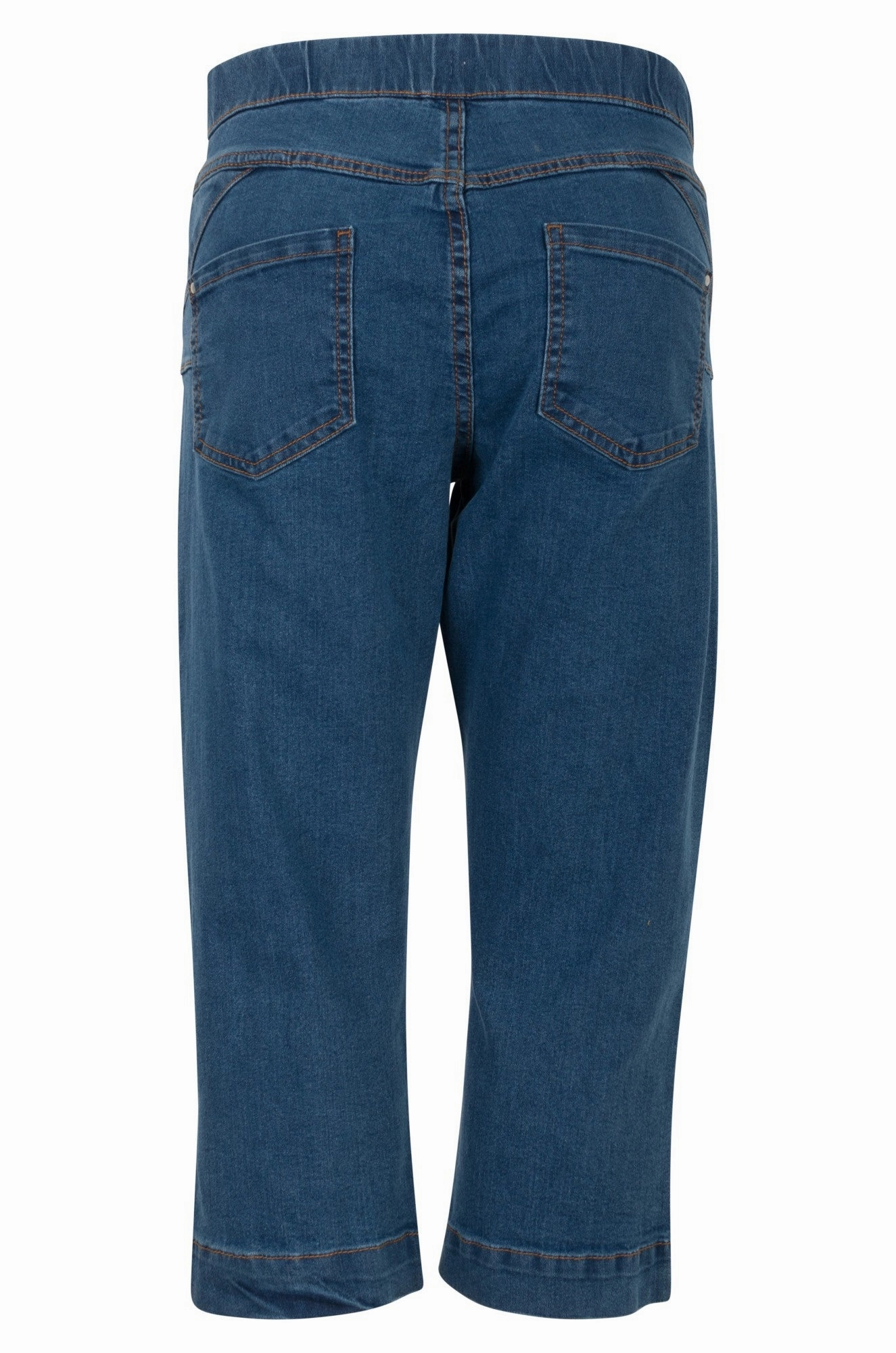 Pull on Mid Calf Jeans | MID INDIGO | 6506A1 No Gap Waist Engineering Four Way Stretch Fabric