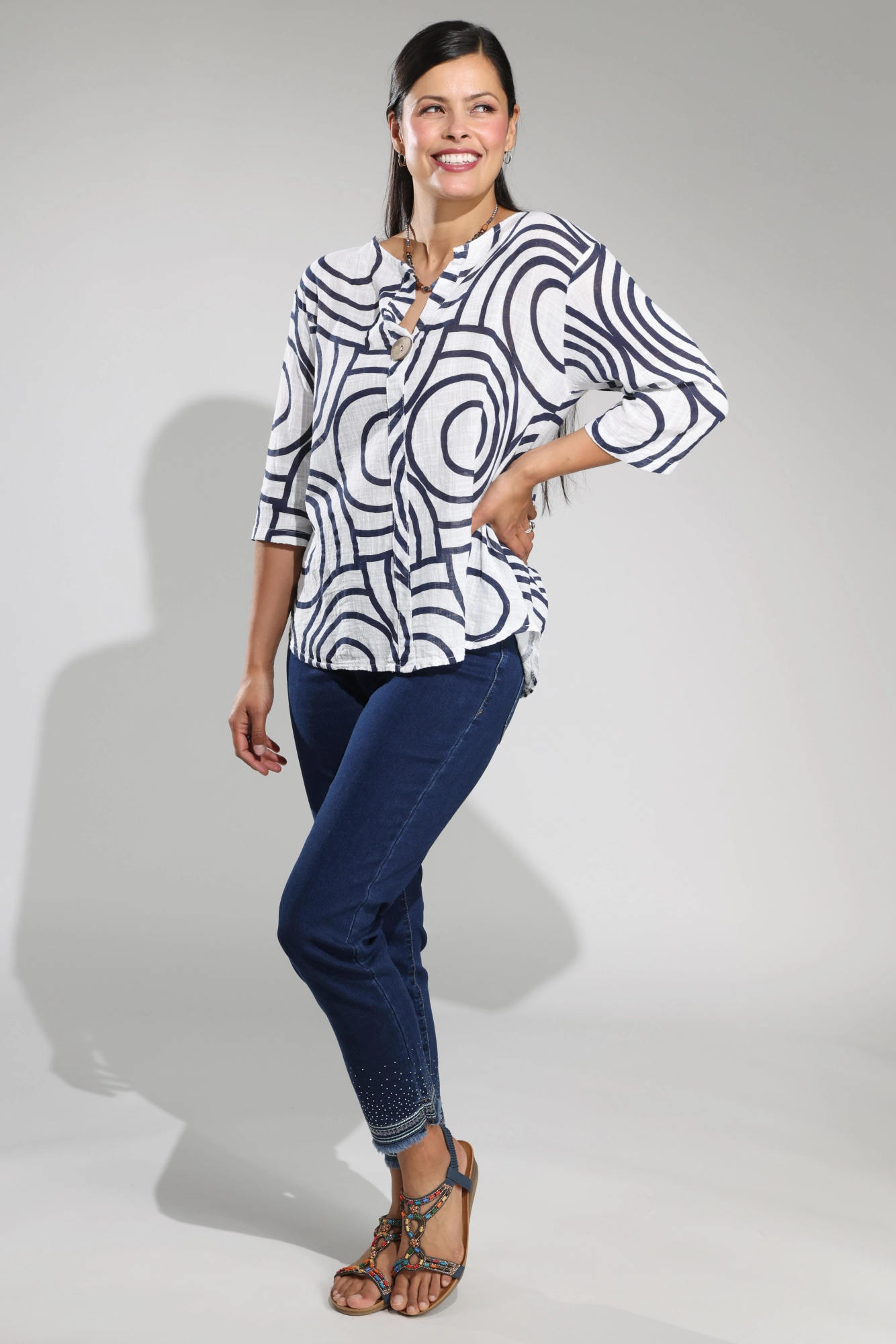 Pull on Wonder Denim Capri Jeans | DARK INDIGO | 6624A1 Party Look Classic Wear