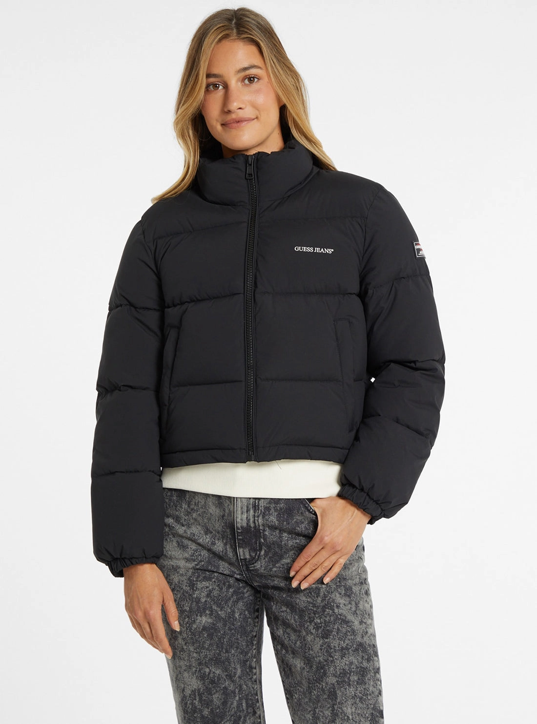 Clean Lines Effortless Look Guess Jeans Black Puffer Jacket