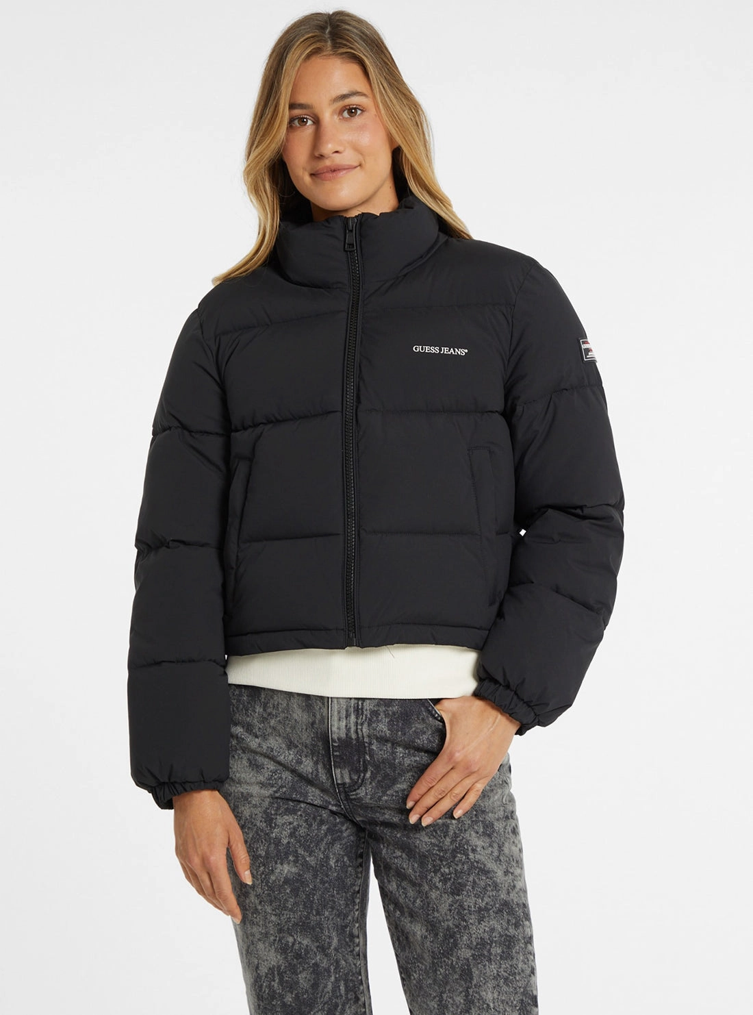 OdorResistantTreatment Flexible Shoulder Guess Jeans Black Puffer Jacket