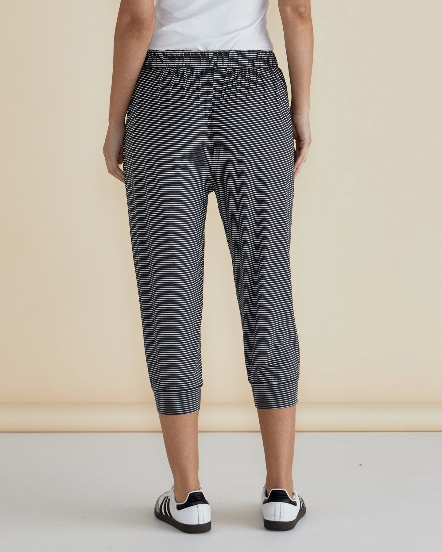 Betty Basics 3/4 Tokyo Pant Charcoal Stripe Mountain Hike Trend Seeker Yoga Inspired