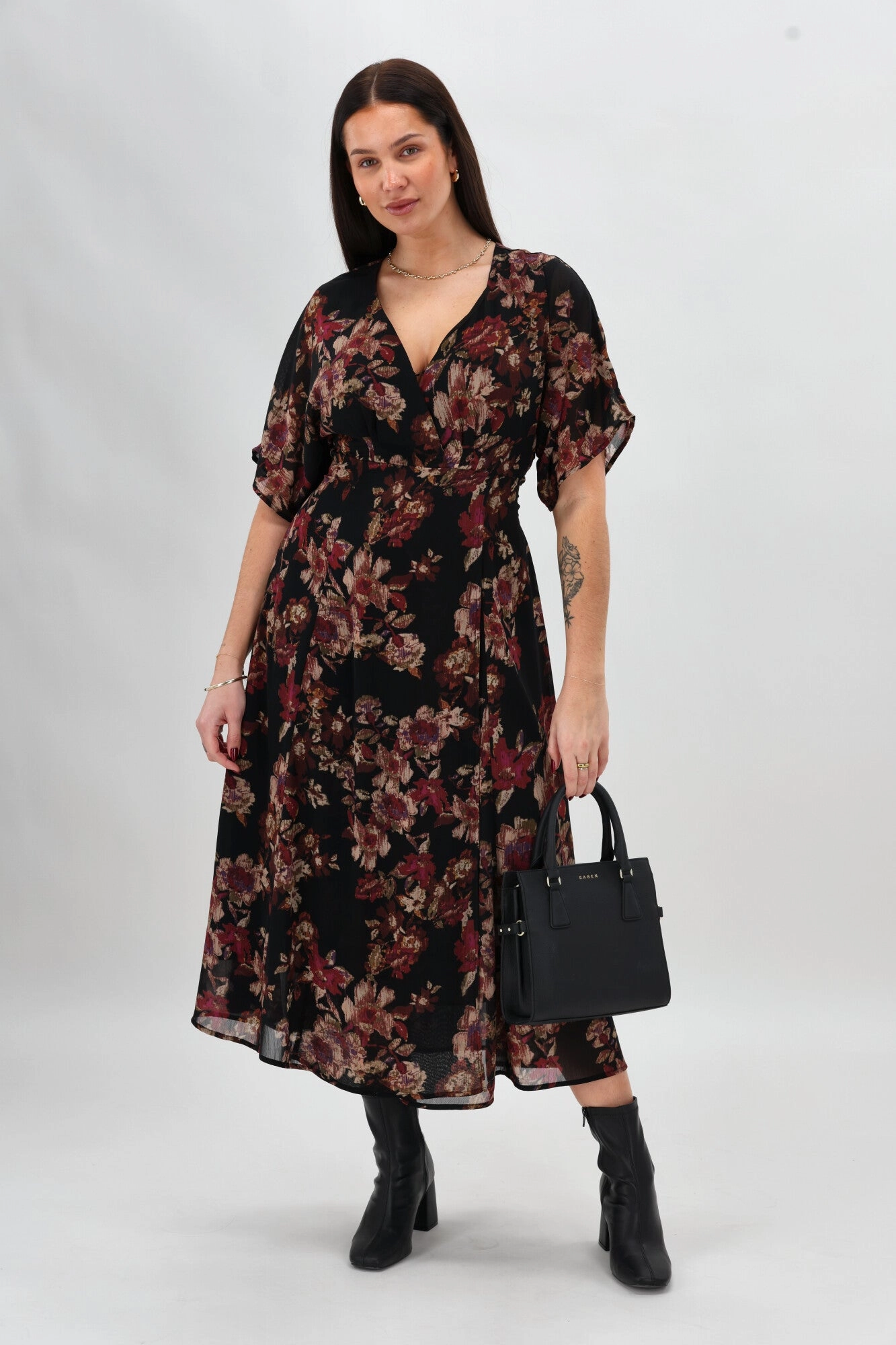 Celebration By Shine On Giselle Wrap Dress Floral Black Trend Texture
