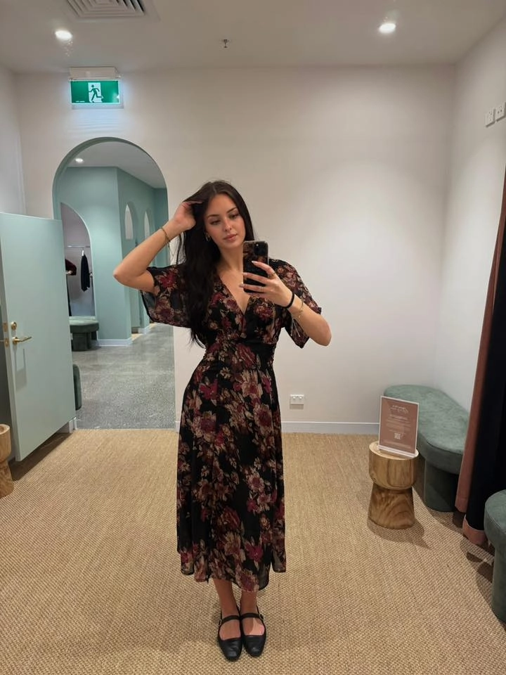 Celebration By Shine On Giselle Wrap Dress Floral Black Smart Cut Modern Silhouette