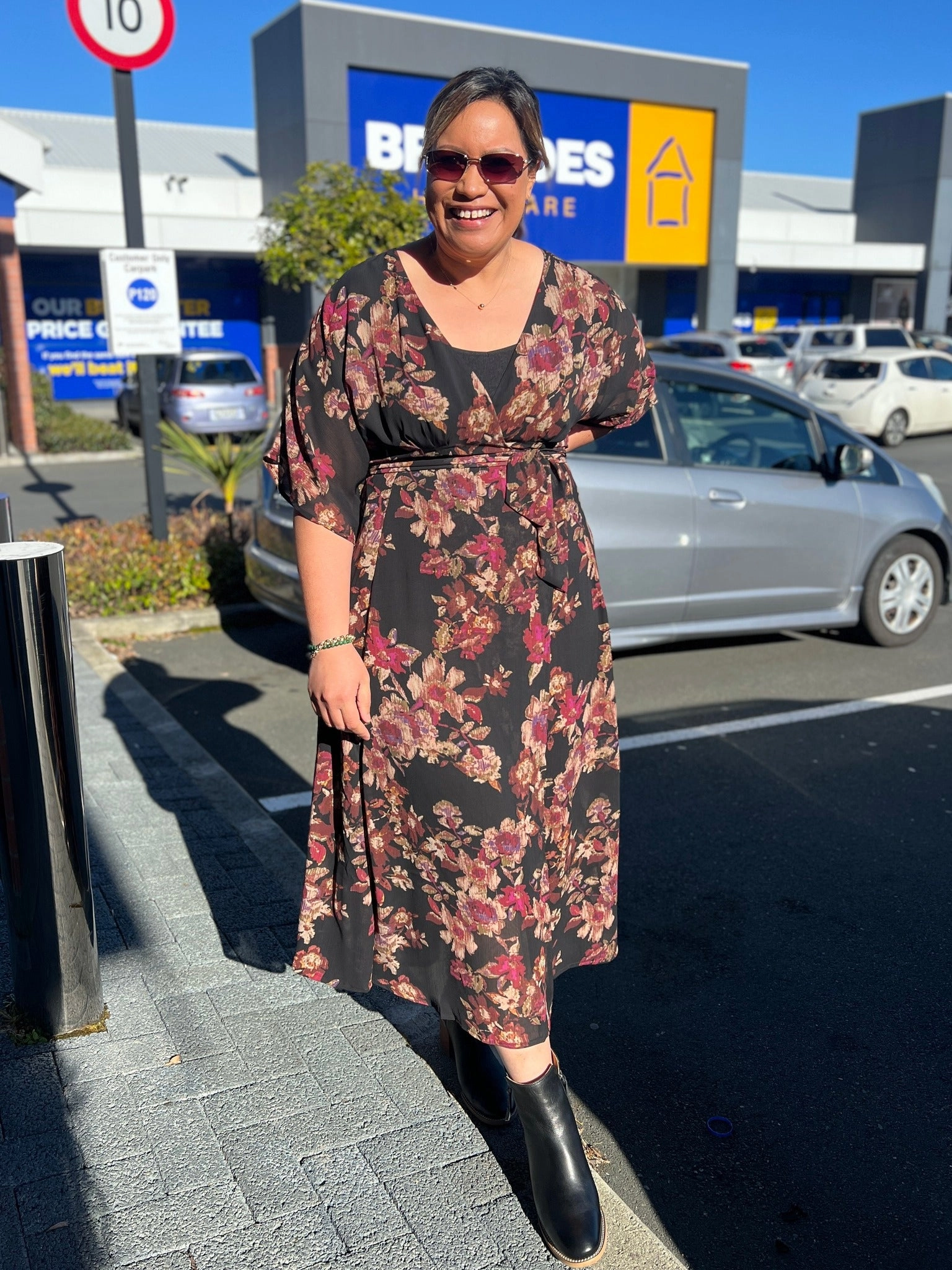 Celebration By Shine On Giselle Wrap Dress Floral Black Smart Waistband Fit