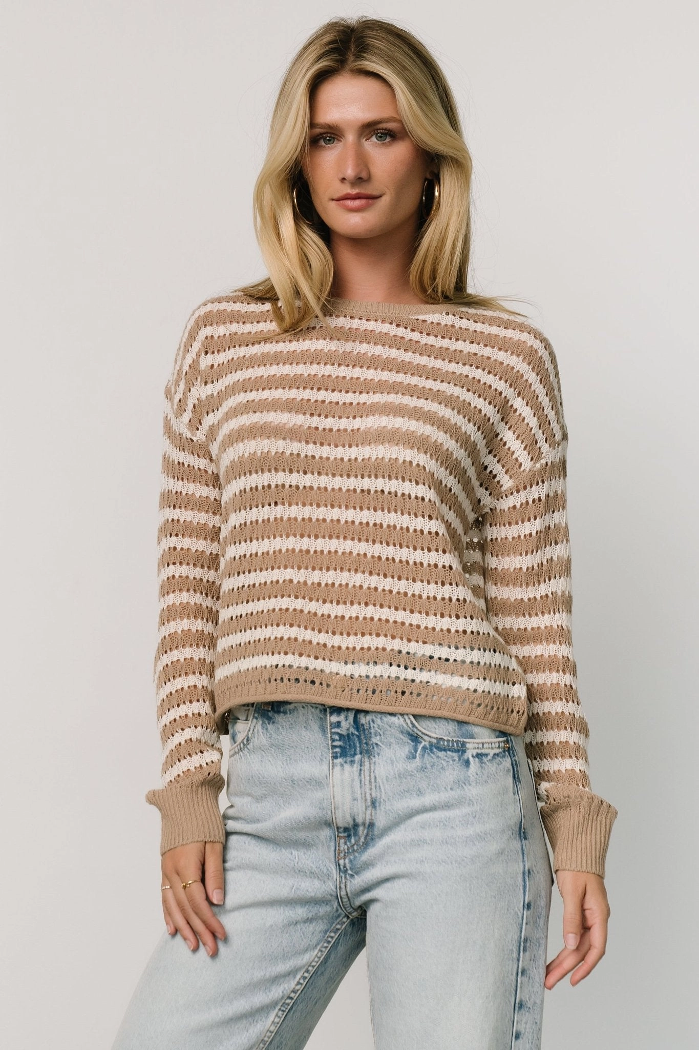 Dawn Open Knit Top | Taupe   Ivory Cold Weather Gear