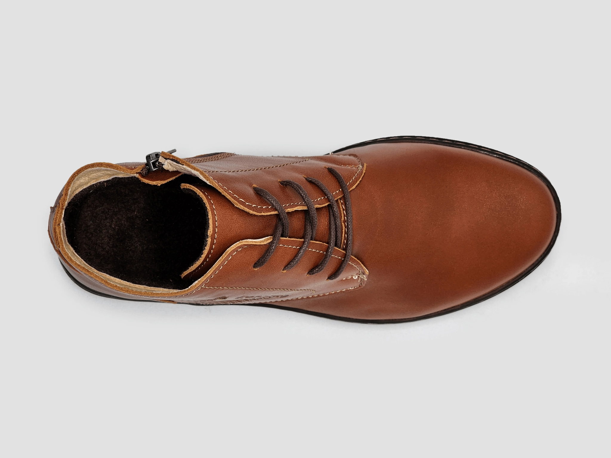 Smooth Design Dressy look Men's Modern Wool-Lined Zip-Up Leather Boots - Brown