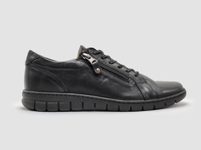 Women's Everyday Zip-Up Leather Shoes - Black Soft ground Urban Steps