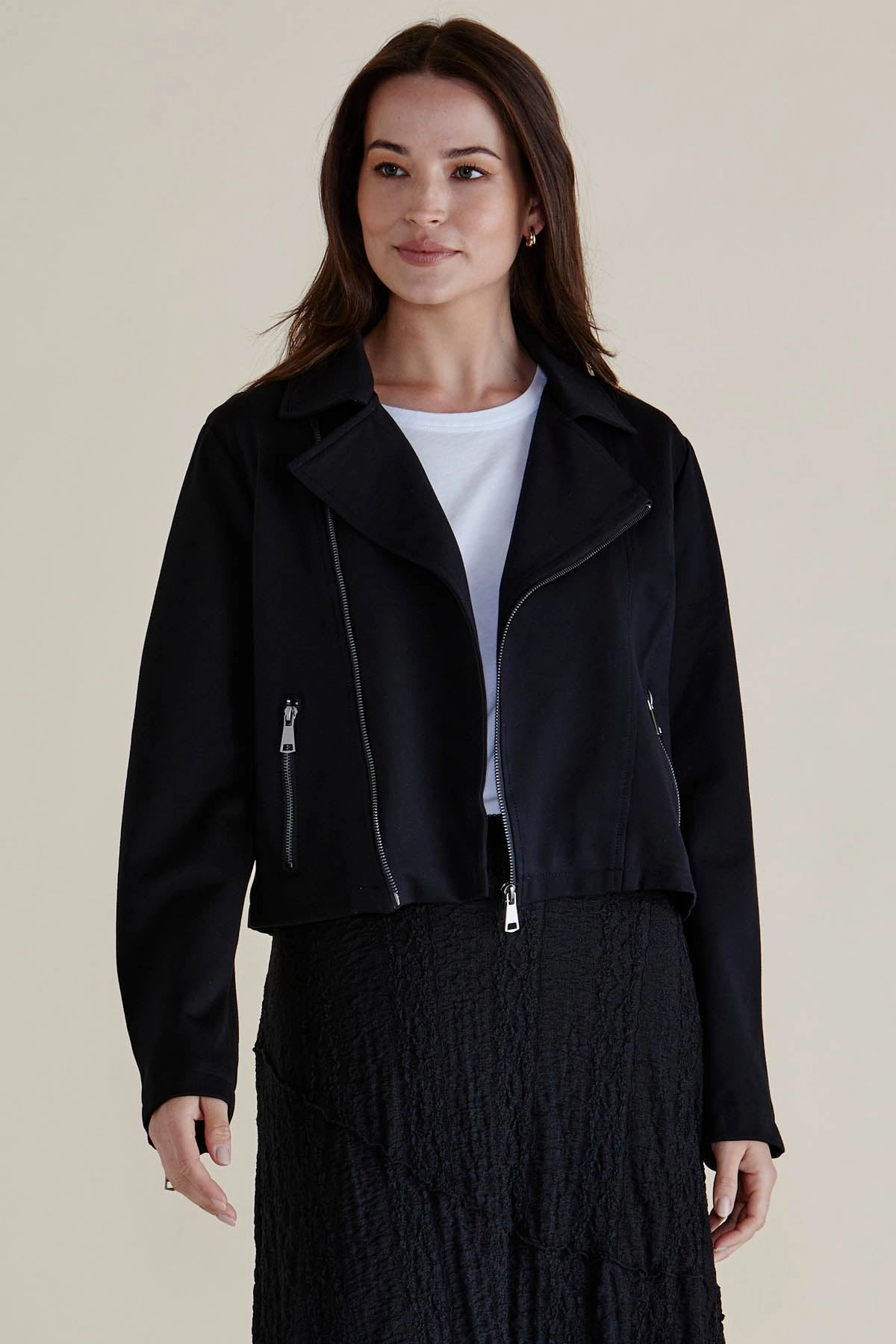 Betty Basics Aurora Ponte Biker Jacket Black Reflective details