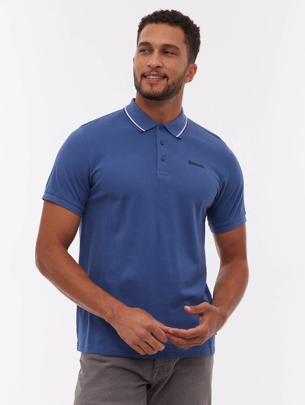 Gruff Polo Shirt - Blue Curved Hemline Vibrant Style