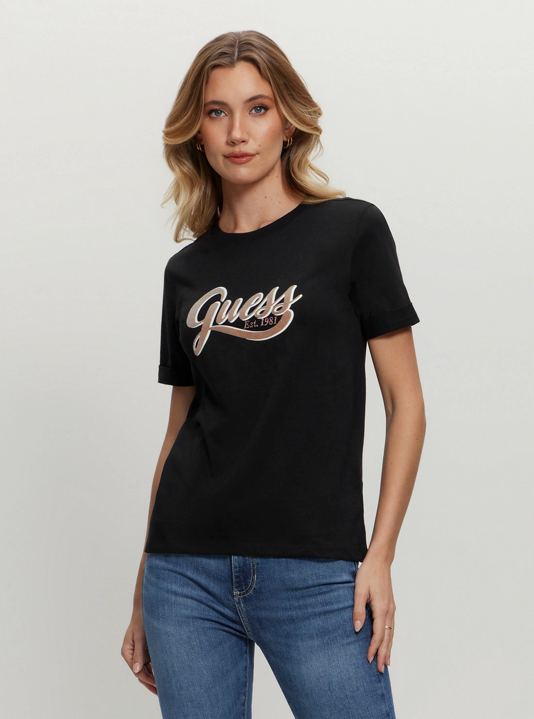 Low Profile Zipper Eco Black Glittery Logo T-Shirt