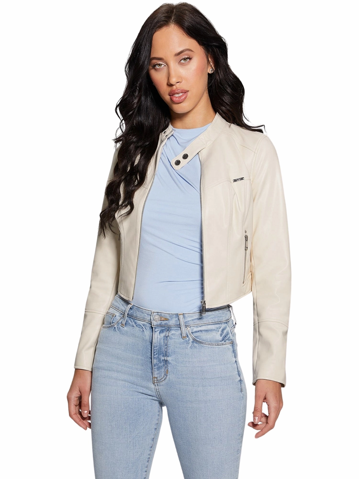 Designer Inspired White Anita Moto Jacket