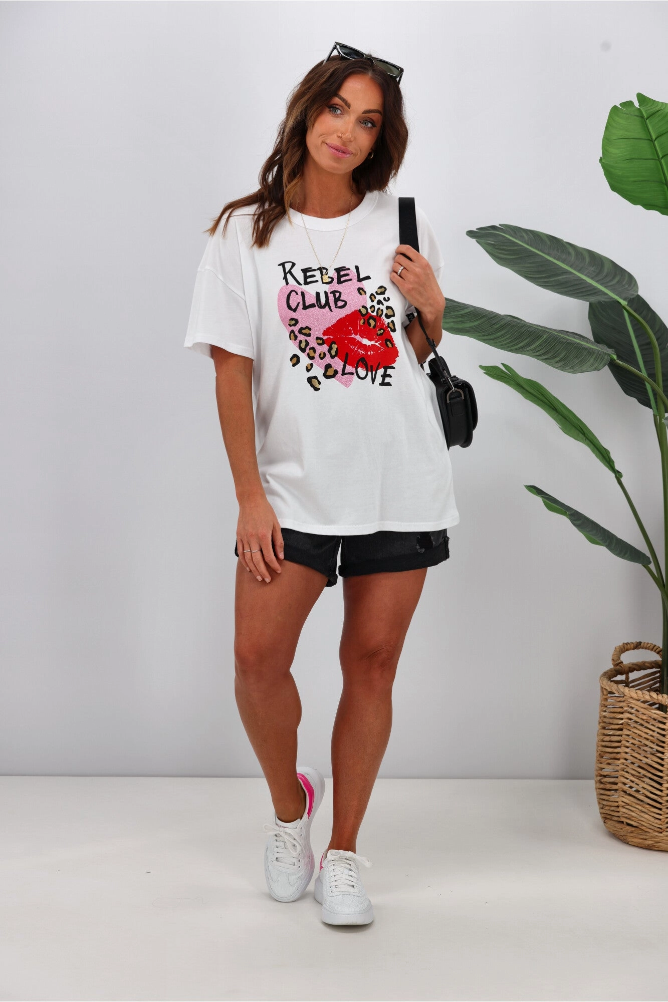 Non Iron Fabric Rebel Club by Shine On Sweetheart Boyfriend Tee White