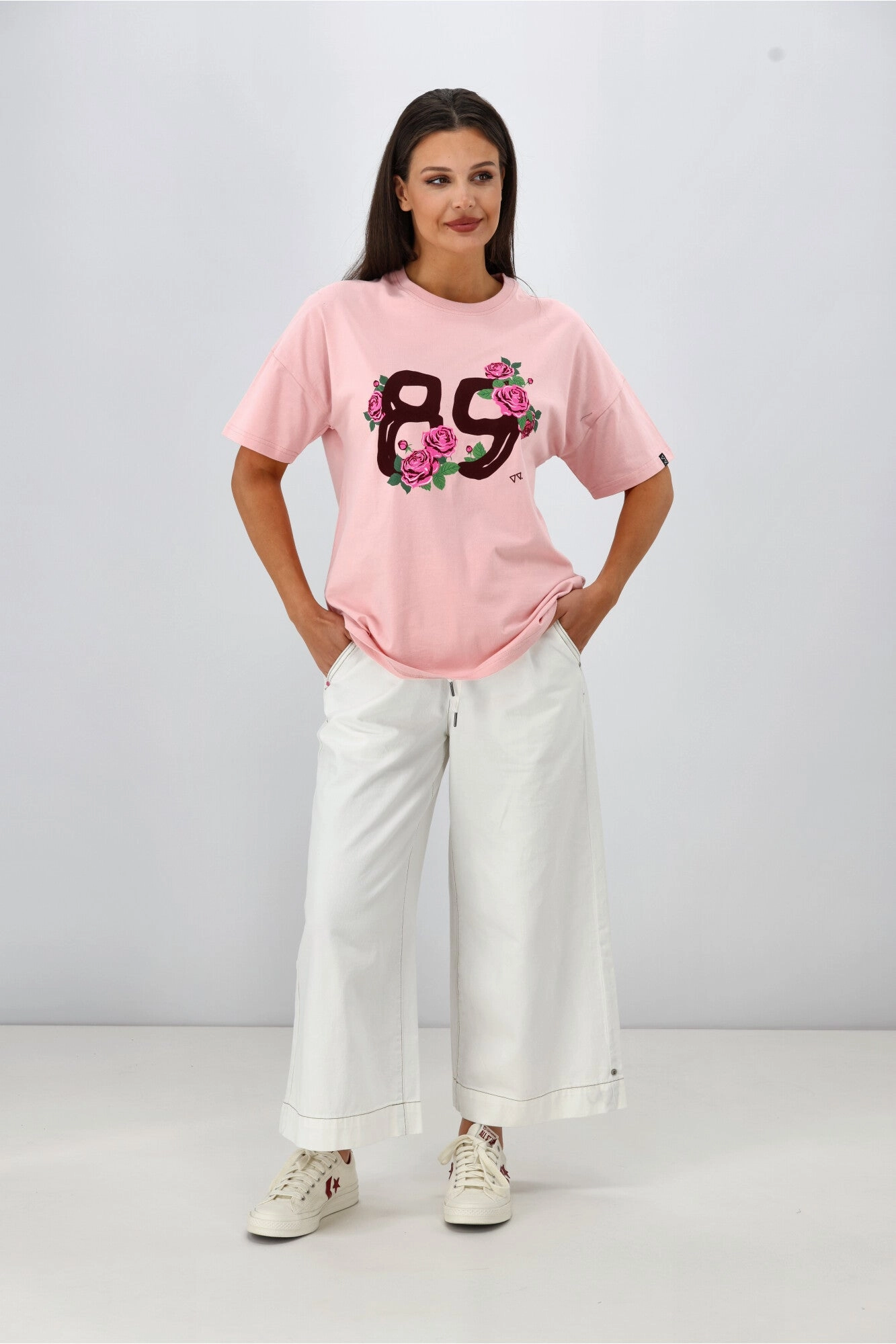 Rebel Club Collegiate 89 Boyfriend Tee Pink Fashionable Wear Soft Cotton Feel