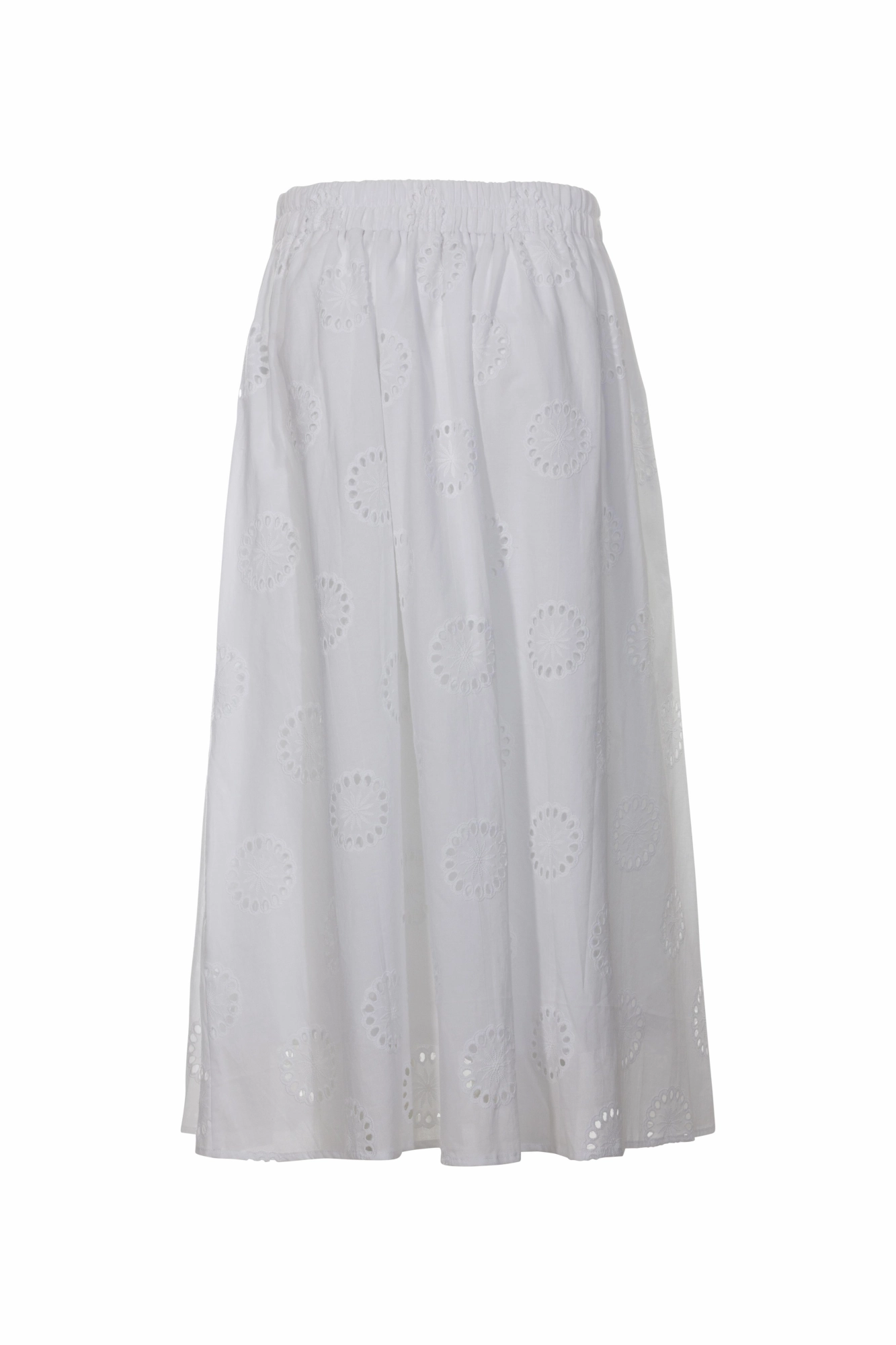 Craftsmanship Focus Stretch Waist Embroidered Cotton pull on Skirt | WHITE | 6413AR