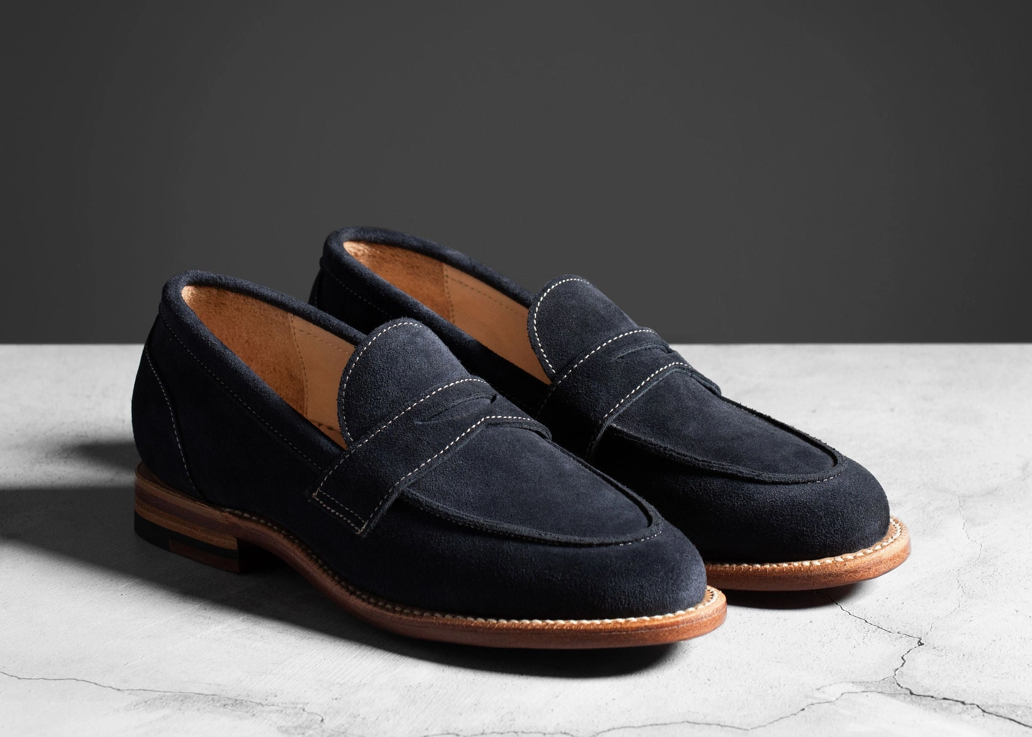 Clara Penny Loafer Midnight Suede Polished Surface
