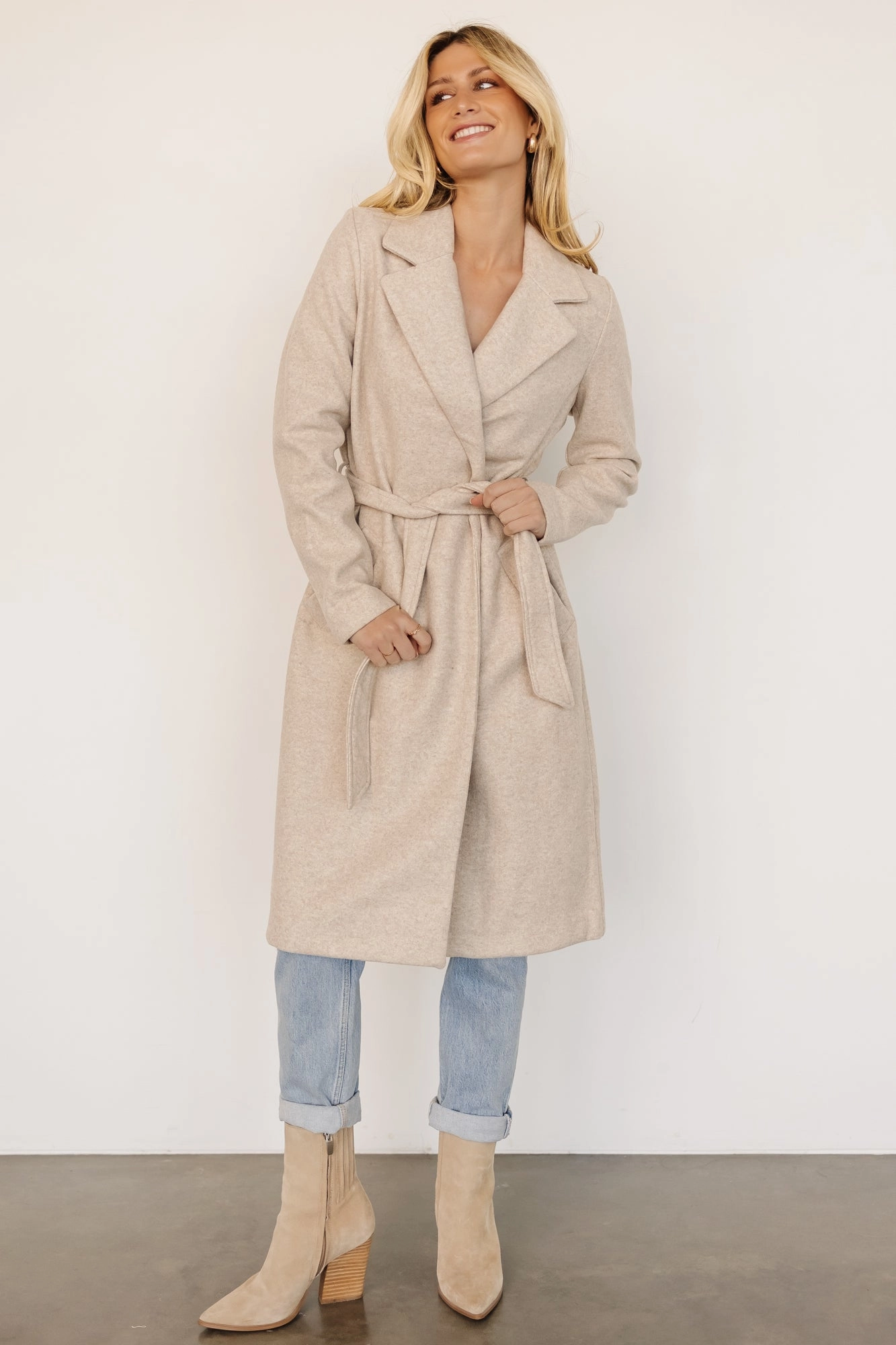 Comfort Stretch Fabric Valdez Long Coat | Oatmeal