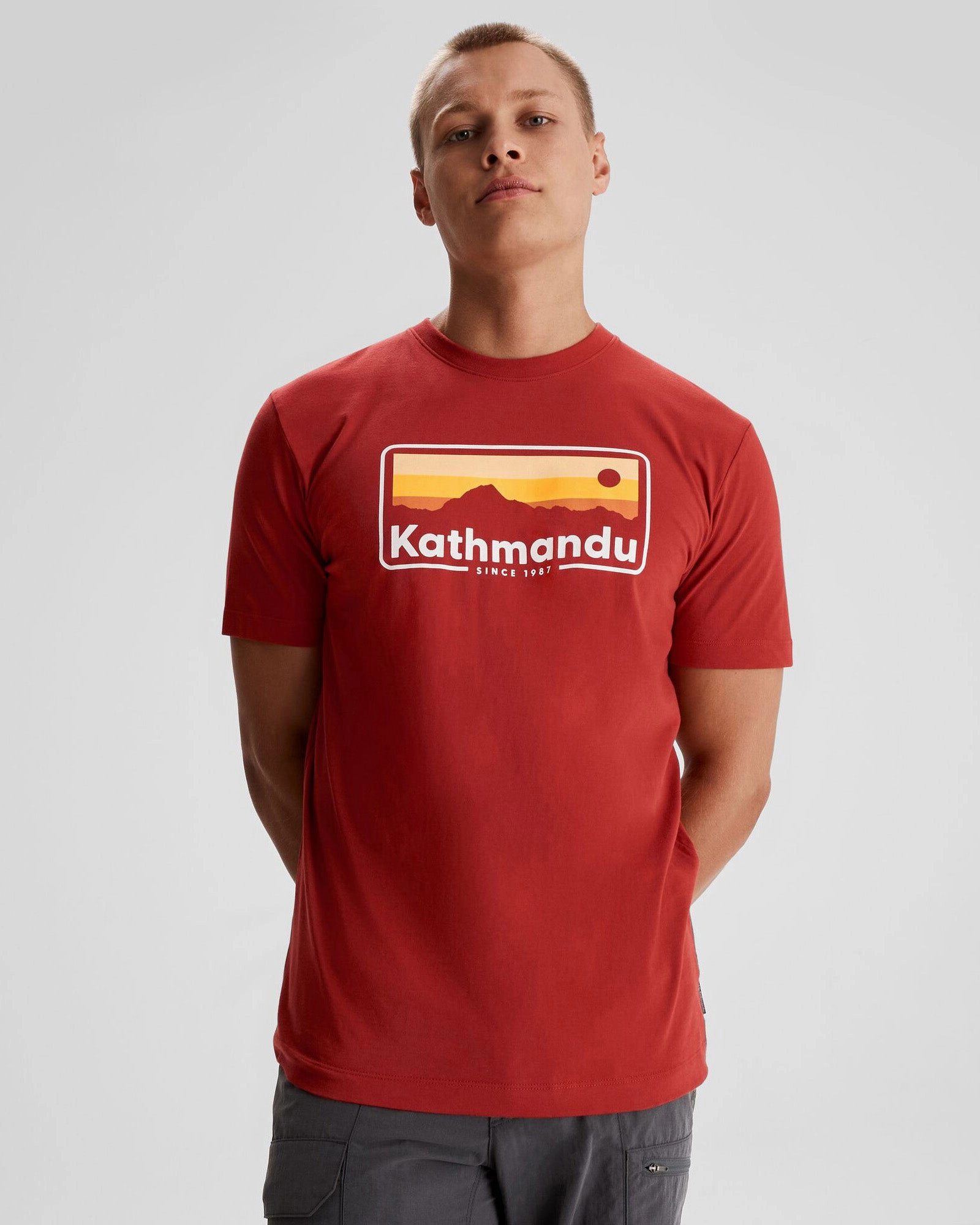 Bonded Seam Construction Men's Kathmandu Logo 70's Organic Cotton T-shirt - Spicy Chilli Pepper
