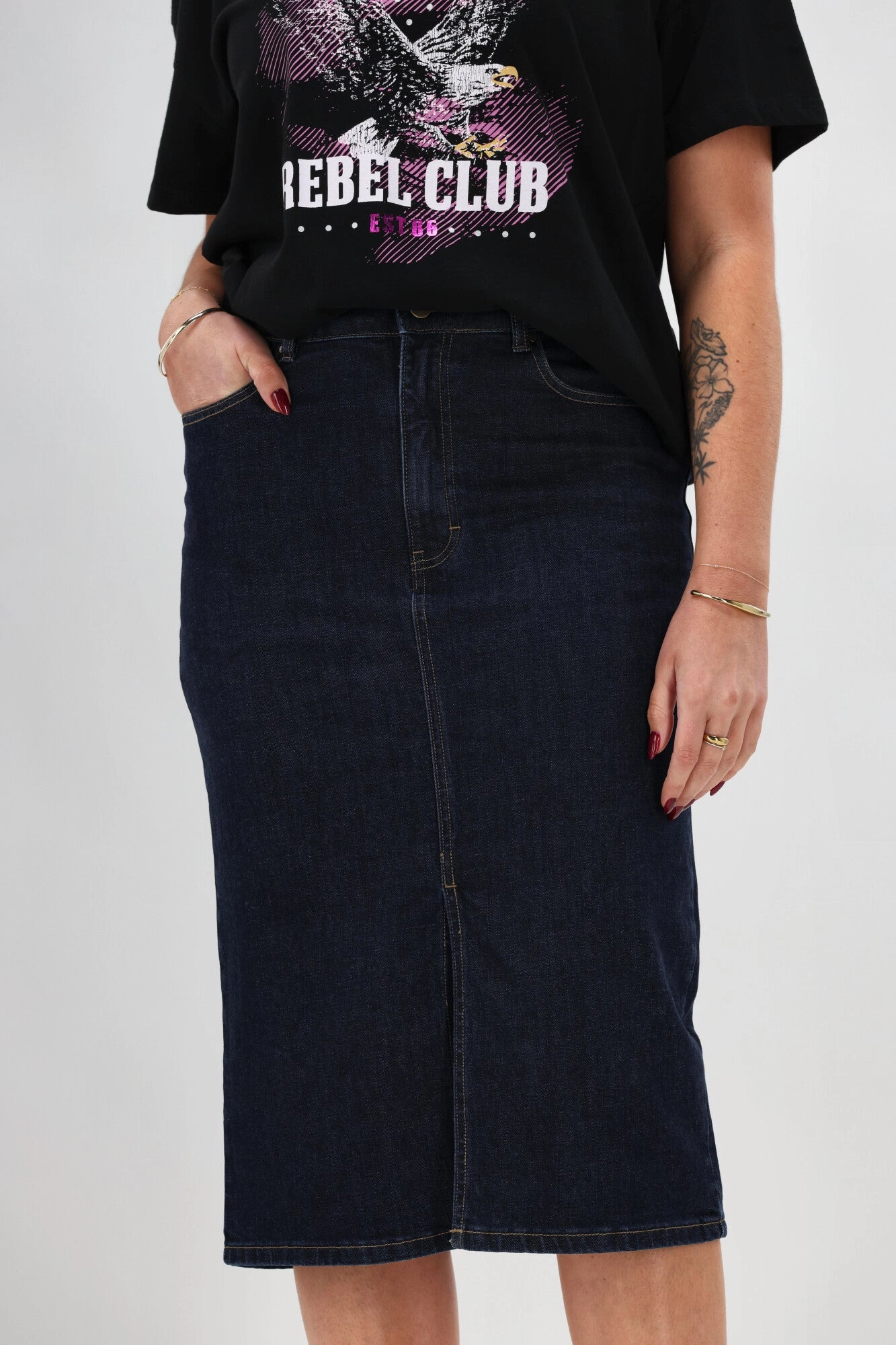 Shine On Label Zekhani New Denim Skirt Raw Indigo Side Pockets