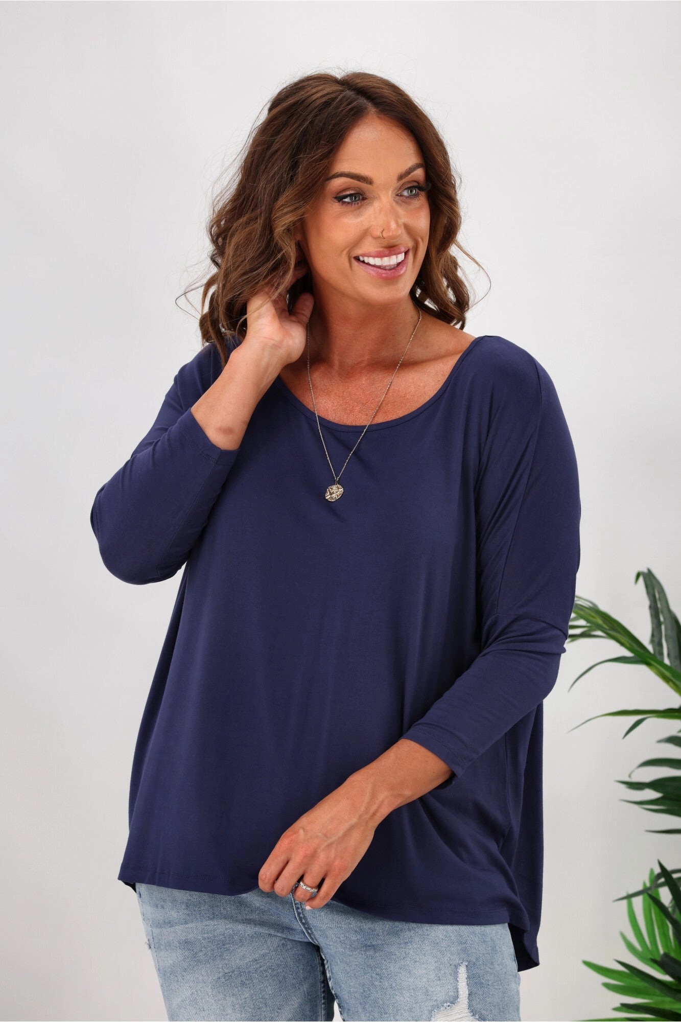 WrinkleResistant Betty Basics Milan 3/4 Sleeve Tee In Navy
