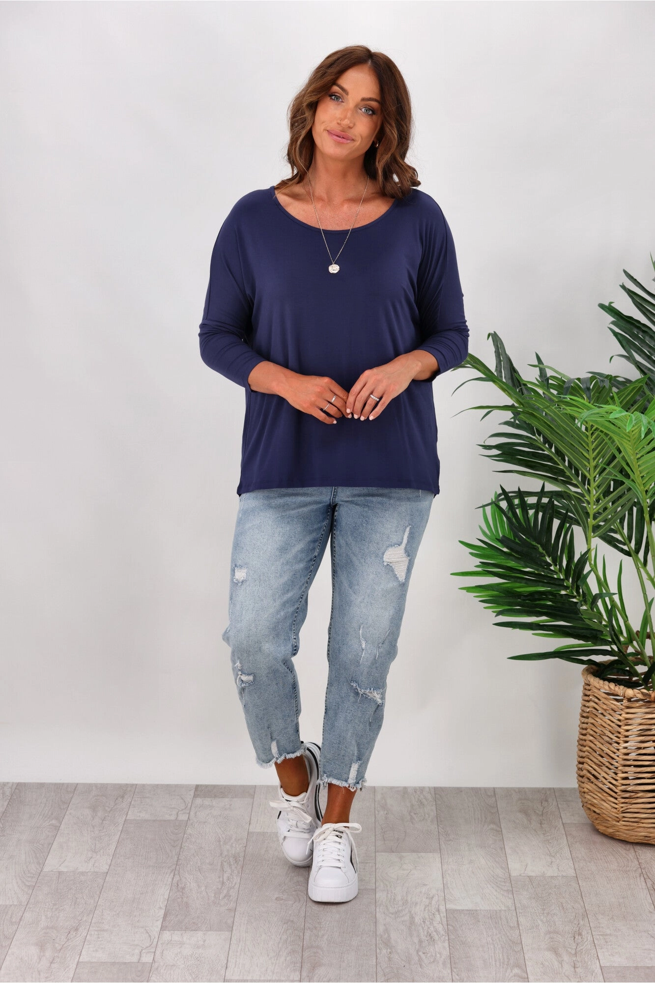 Betty Basics Milan 3/4 Sleeve Tee In Navy Airflow Ventilation System