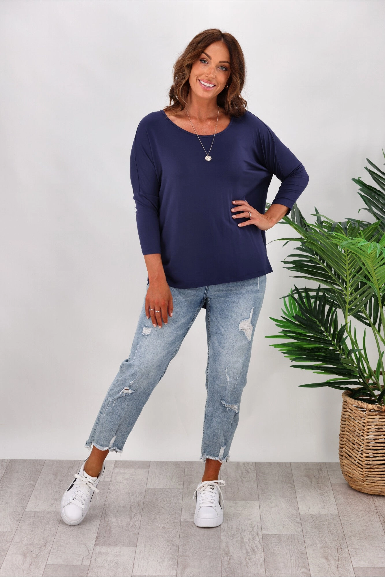 Summer Essential Betty Basics Milan 3/4 Sleeve Tee In Navy