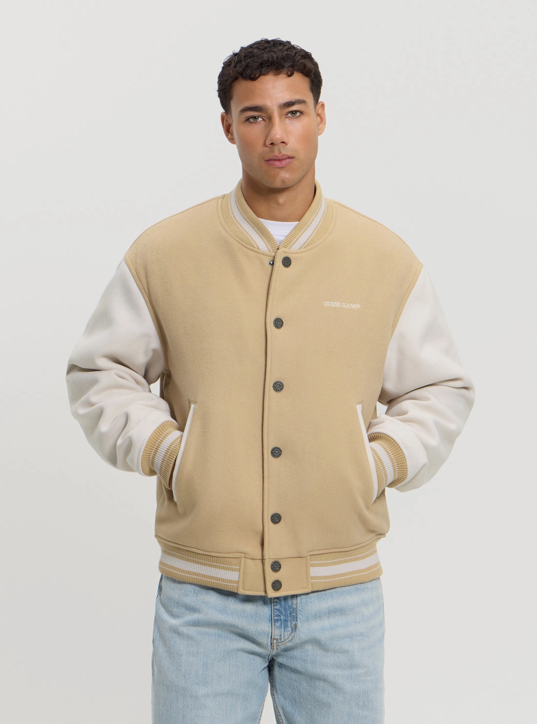 UV Resistant Finish GUESS Jeans Beige Bomber Jacket