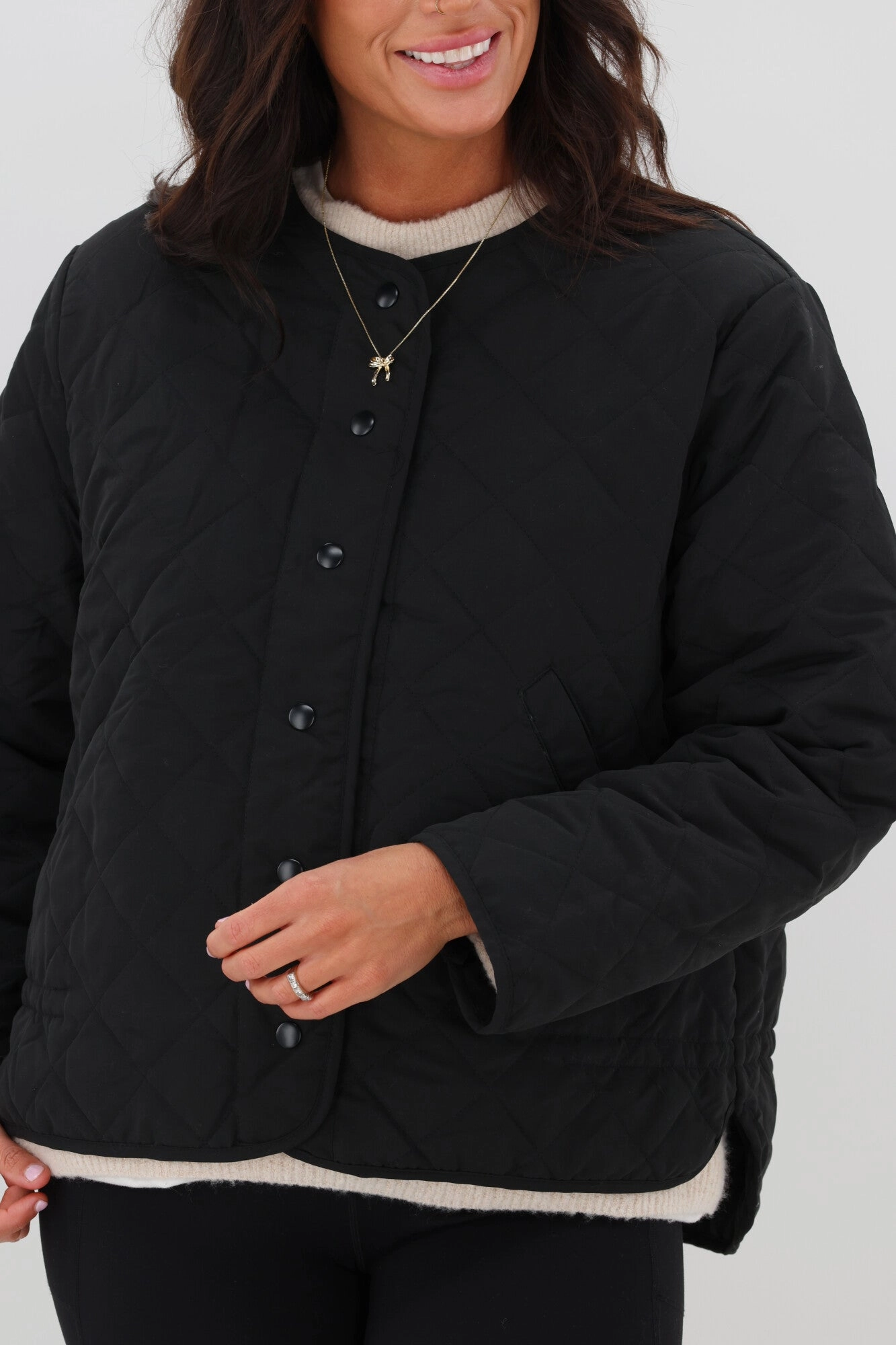 Fur Trim AS Colour Wo's Quilted Jacket Black
