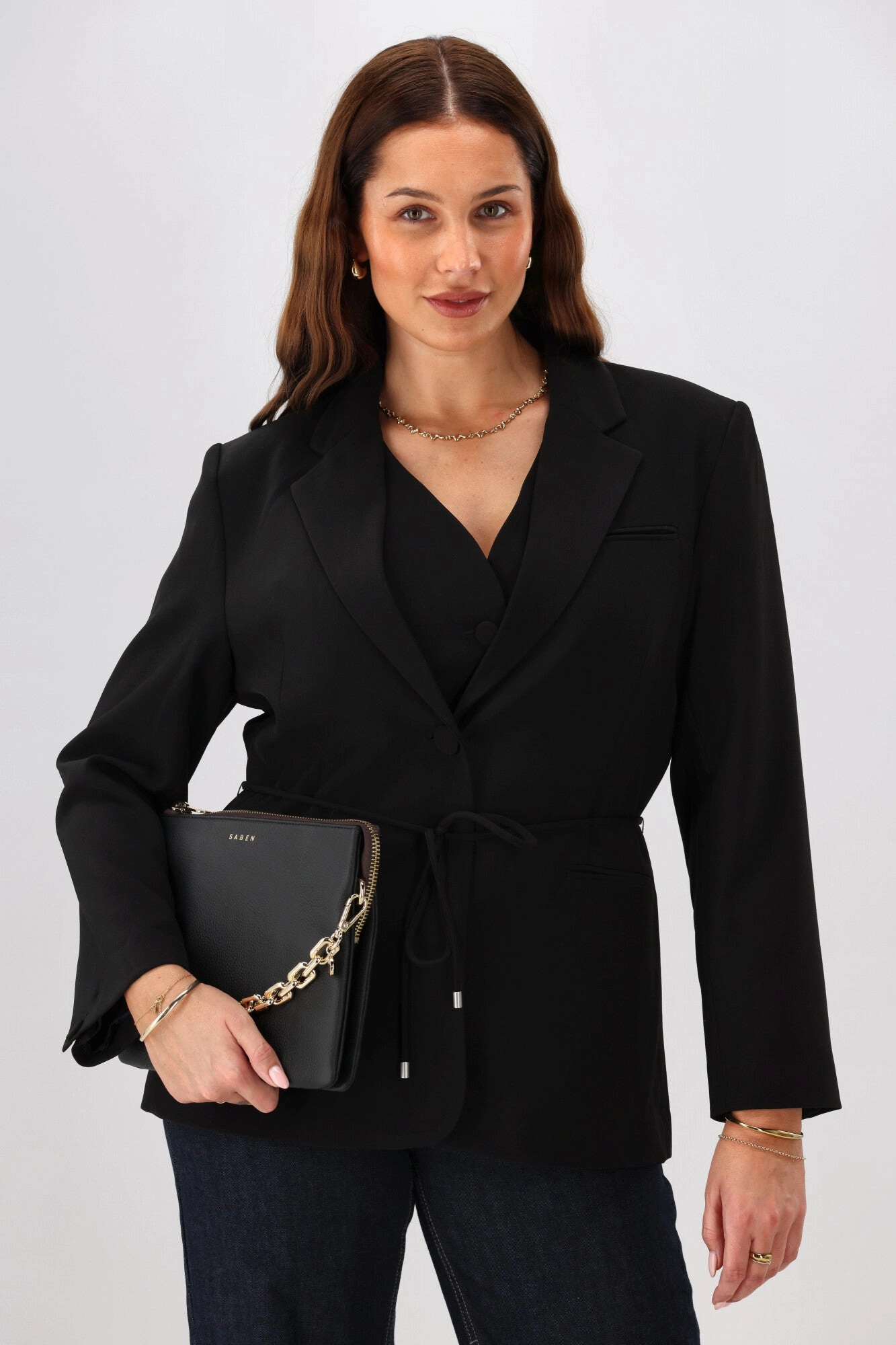 Gloss by Shine On Nerio Blazer with Tie Black Adjustable Hem Cords