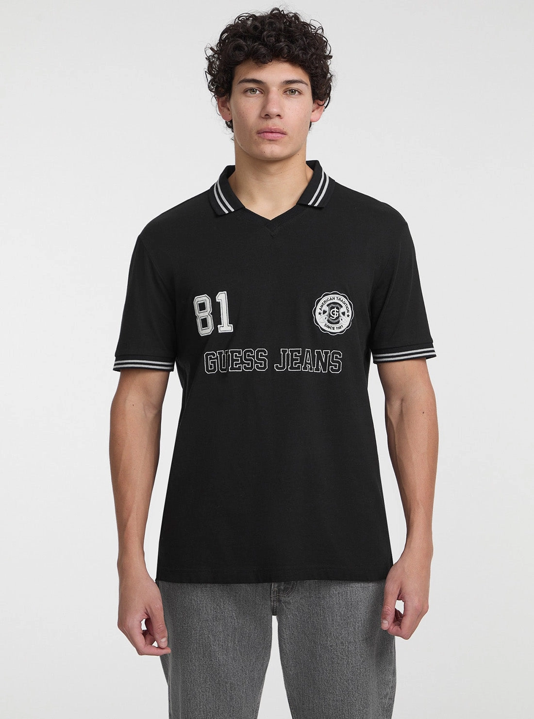 Distressed Texture Guess Jeans Eco Regular Soccer Polo T-Shirt