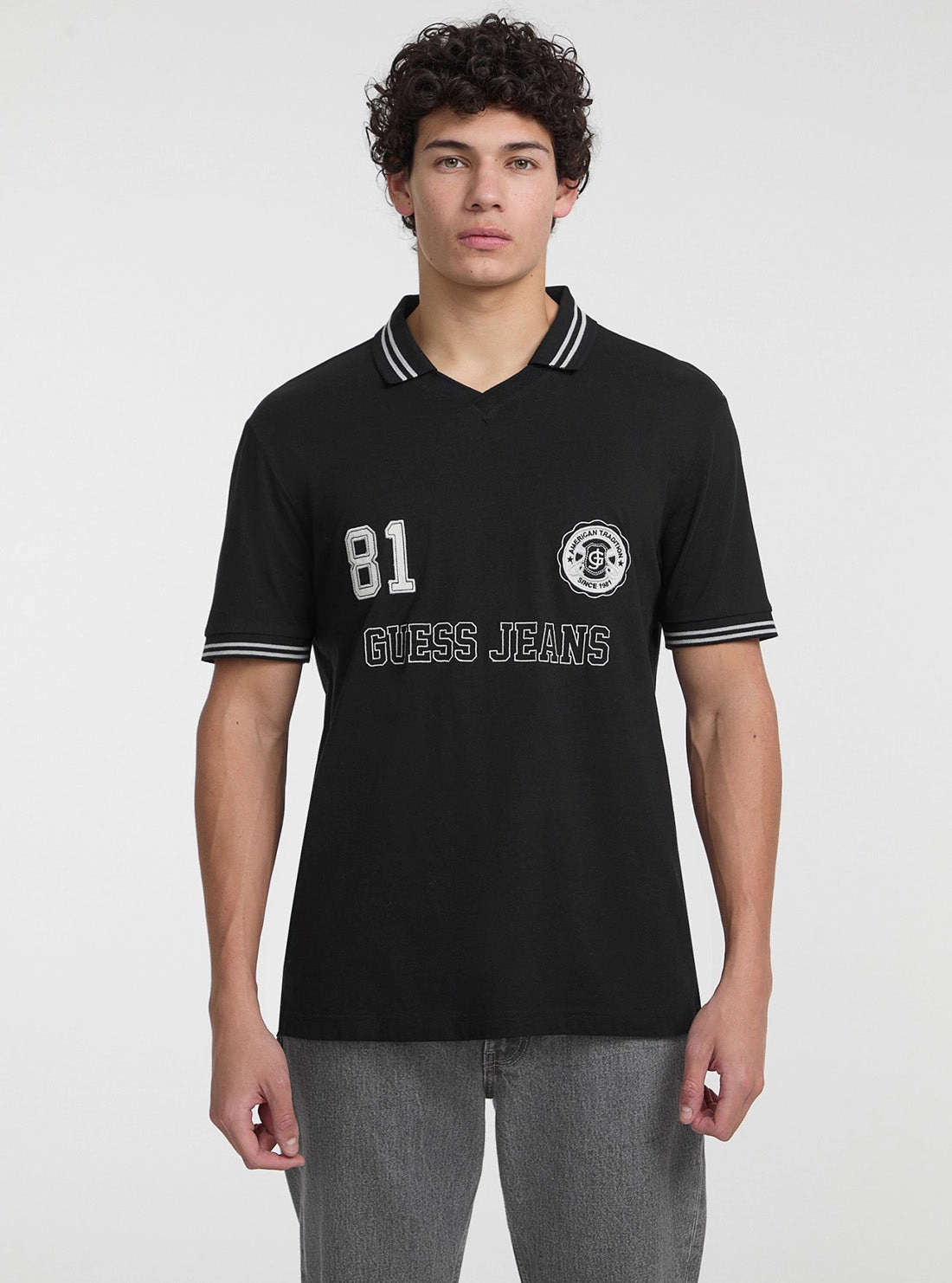 Guess Jeans Eco Regular Soccer Polo T-Shirt Loose Sweater High Stretch Fabric