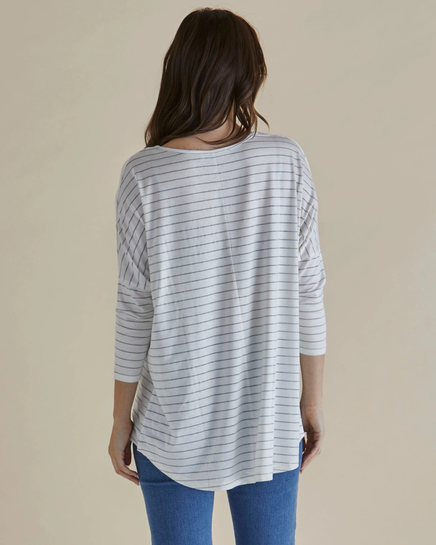 Cozy Wear Design Betty Basics Milan 3/4 Sleeve Top White Lurex Stripe