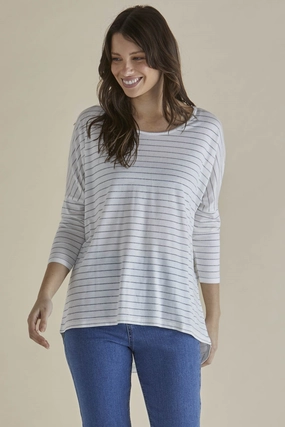 Glossy Look Betty Basics Milan 3/4 Sleeve Top White Lurex Stripe