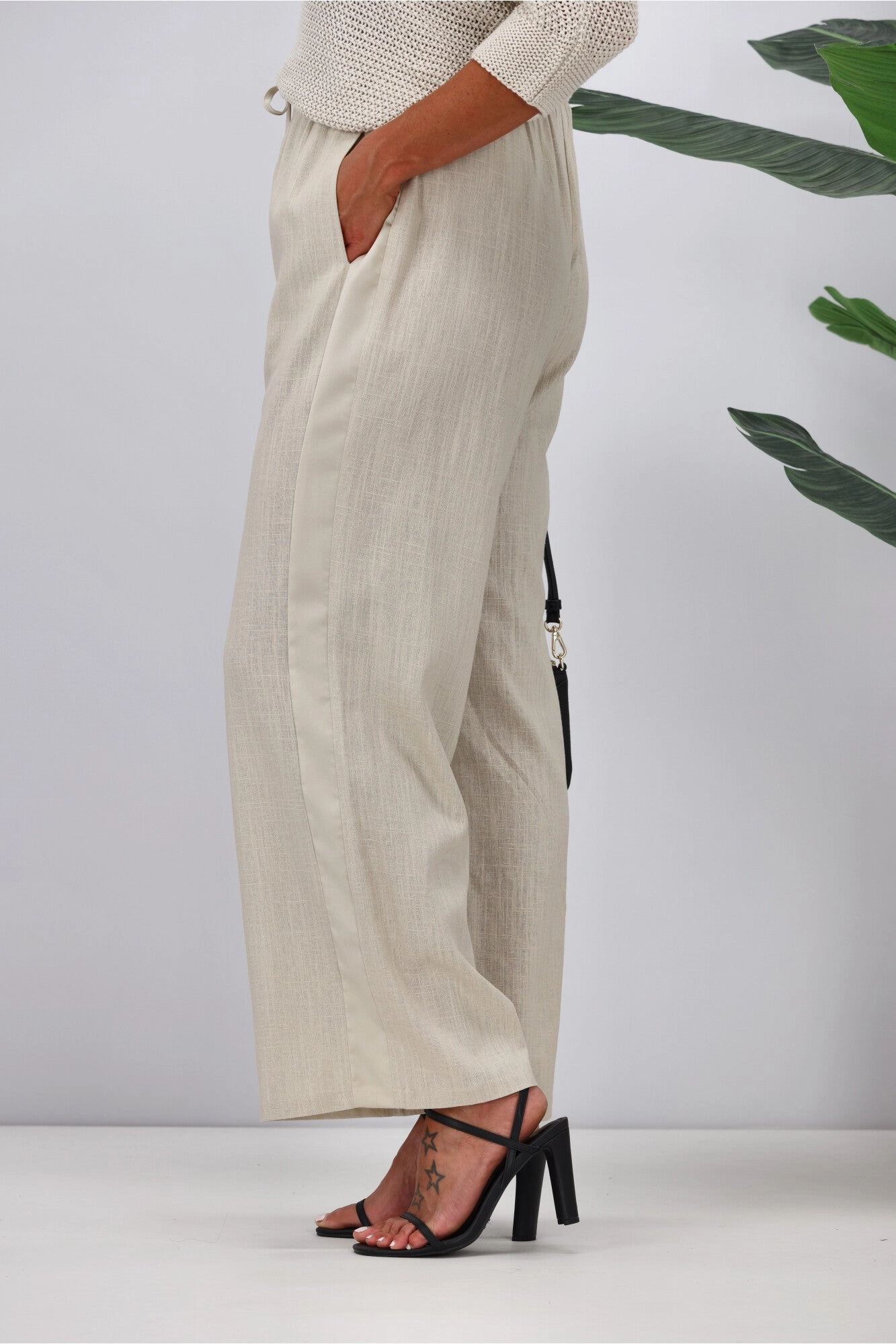 Fit Control Fit For Movement Jane James Renee Linen Look Pant With Satin Stripe Stone
