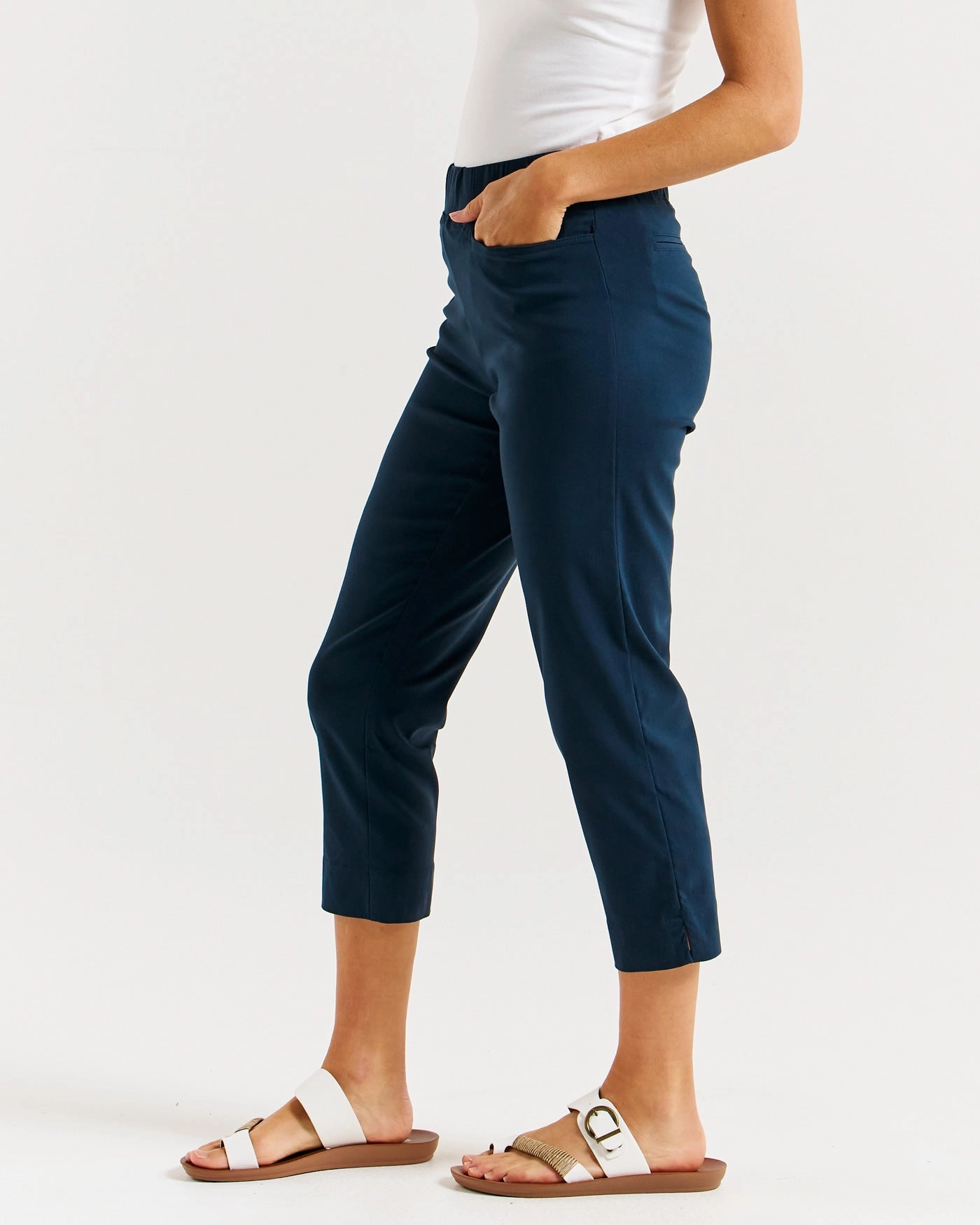 Betty Basics Crop Bengaline Pant Navy Casual Wearable Minimalist Design
