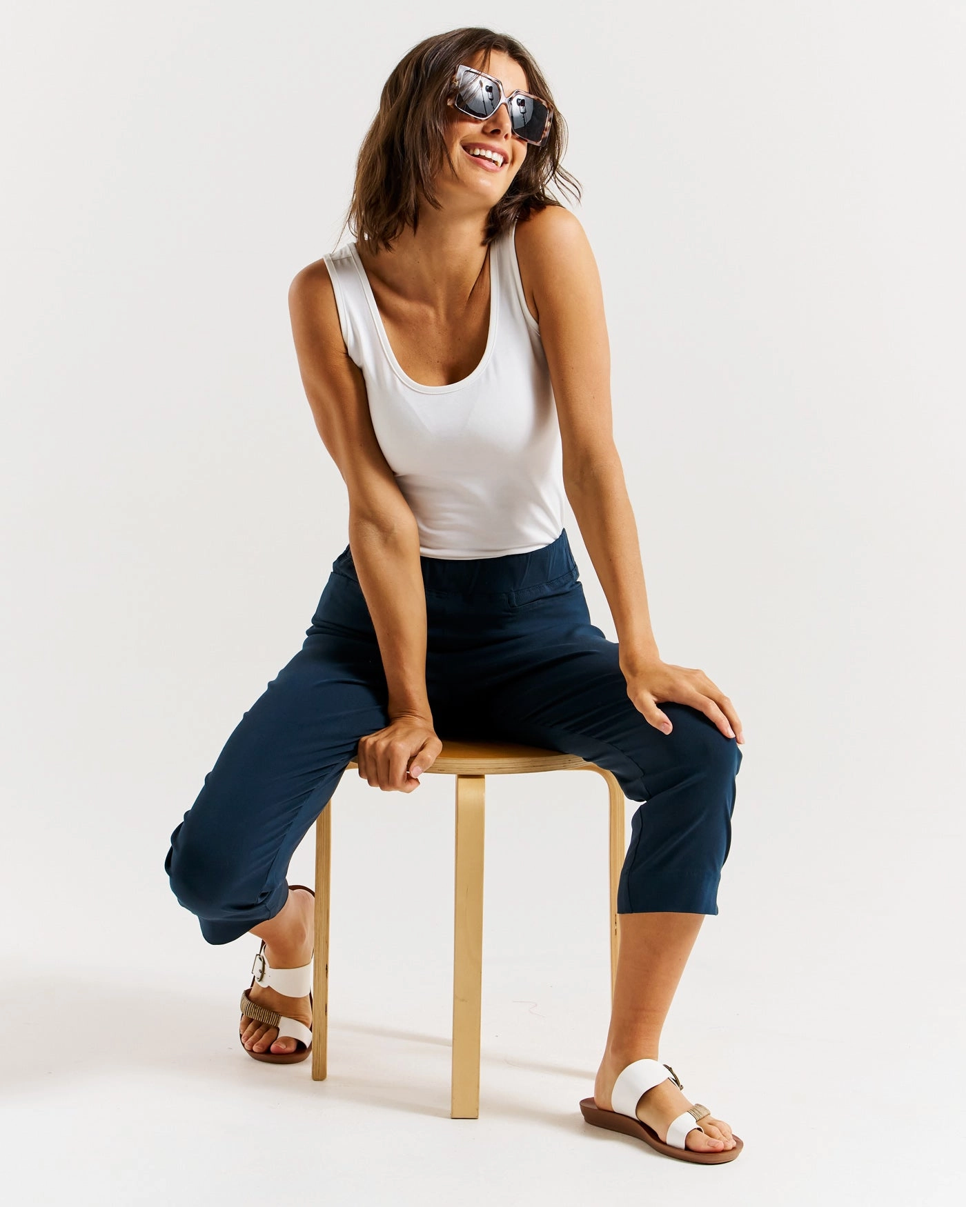 Betty Basics Crop Bengaline Pant Navy Flexible Layers workout wear