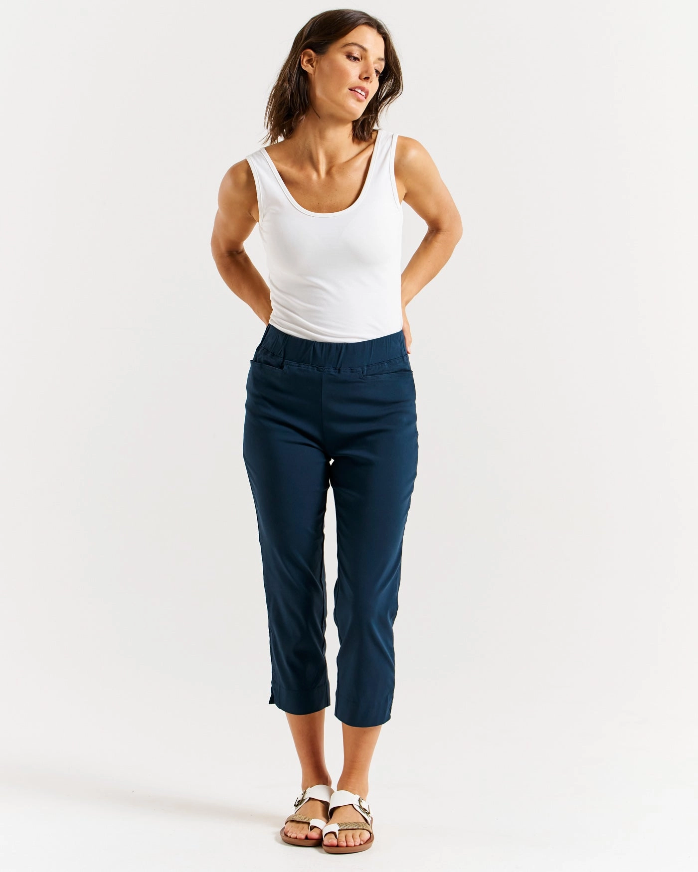 Stretch Fit Fitness Lover Pocket Design Betty Basics Crop Bengaline Pant Navy