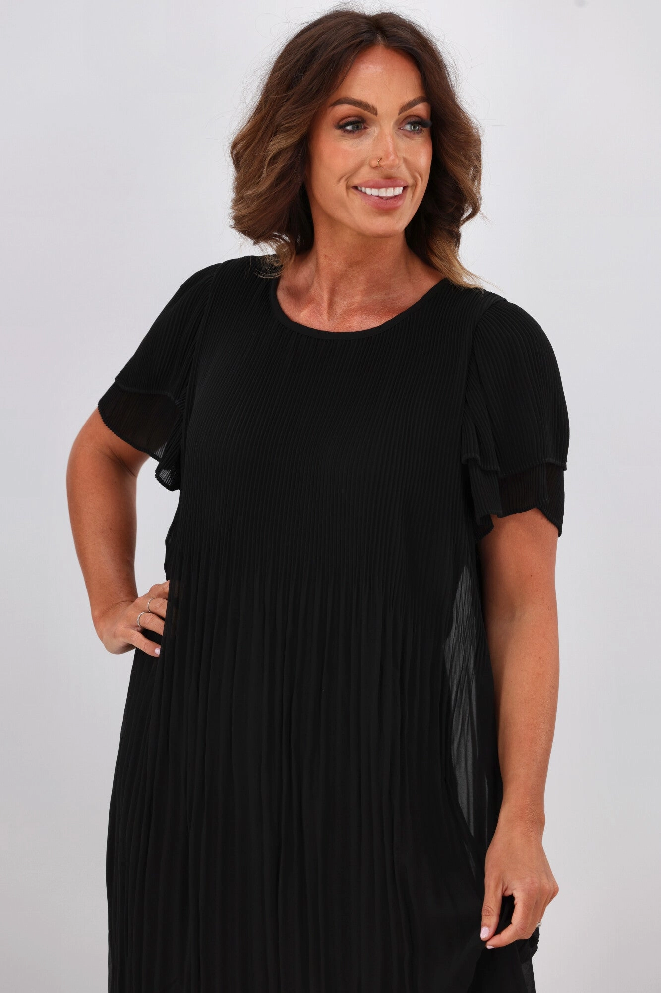 Gloss by Shine On Alberta Pleated Shift Dress Black Sleek Tailoring Light Coral