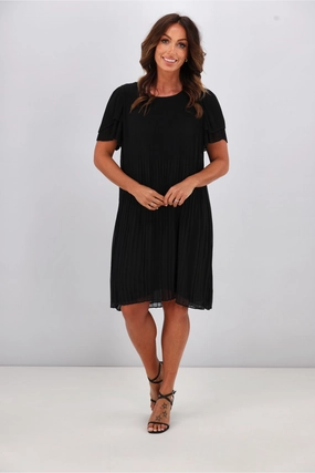 Sophisticated Vibe Gloss by Shine On Alberta Pleated Shift Dress Black