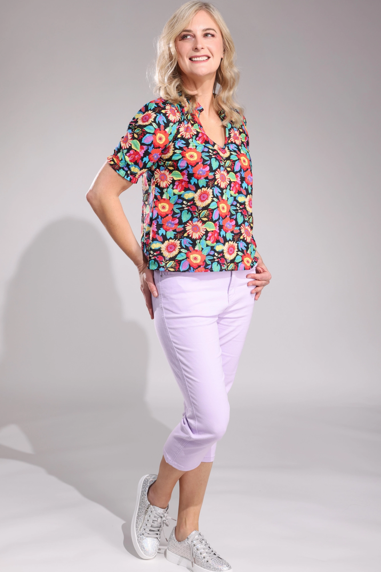 Stretch Cotton blend MId Calf Jeans | LILAC | 6923A1 Versatile Tailoring