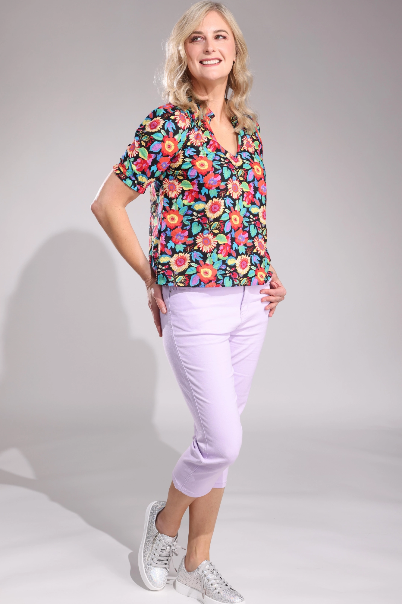 Stretch Cotton blend MId Calf Jeans | LILAC | 6923A1 Laidback Style Trendy Fit