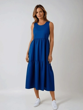 City Casual Cotton Linen Blend Dress | MED BLUE | 6777A1