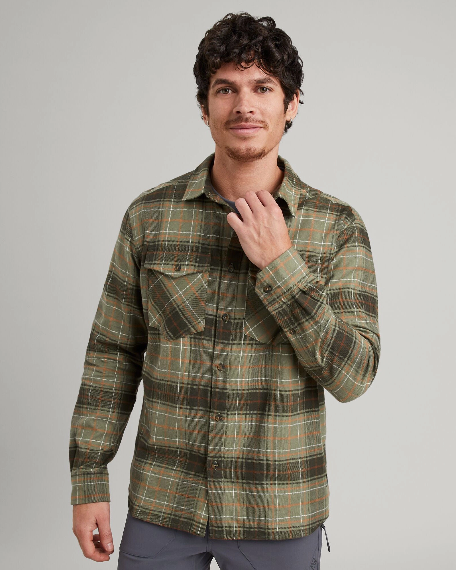 Men's Carrillon HF Long Sleeve Shirt - Beech/Canvas Check Neutral Shade Flexible Design