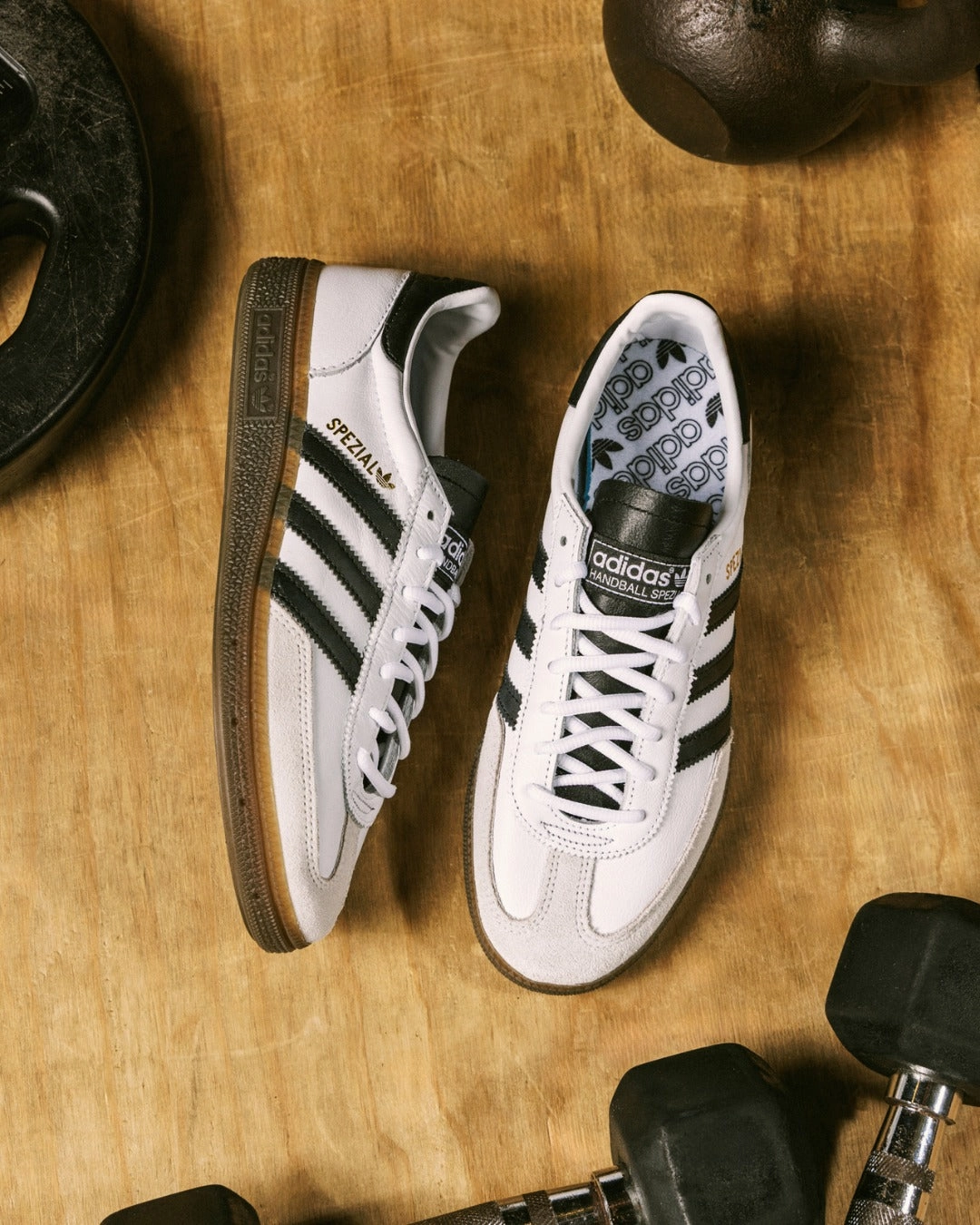 Handball Spezial White Black leather Cushioned Midsole Geometry Lace Closure