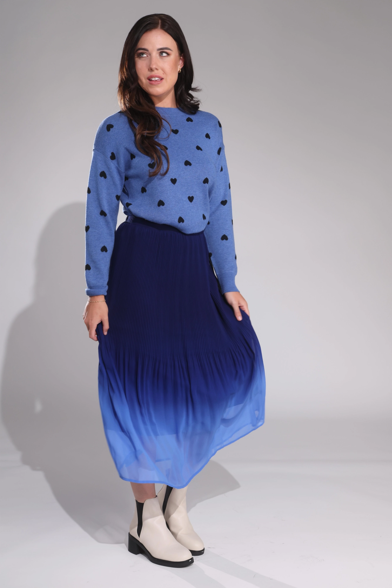 Crossback Strap Texture Play Pleated Ombre Chiffon Skirt | BLUE OMBRE | 8592B1