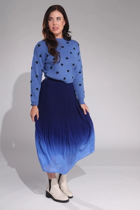 Crossback Strap Texture Play Pleated Ombre Chiffon Skirt | BLUE OMBRE | 8592B1