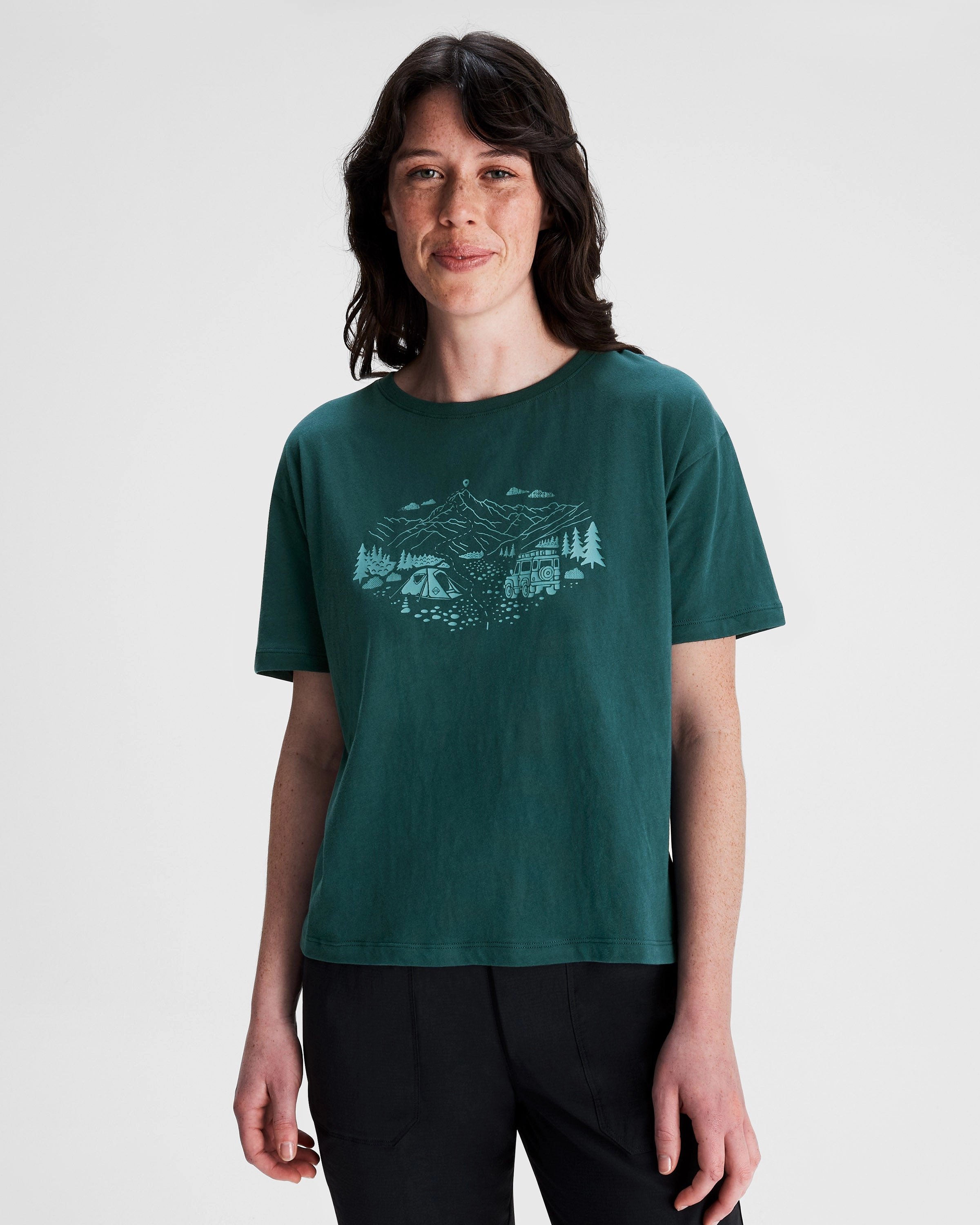 Women's Ridgeline Organic Cotton T-shirt - Deep Lagoon ChafeFreeEdging ColorfastMaterial