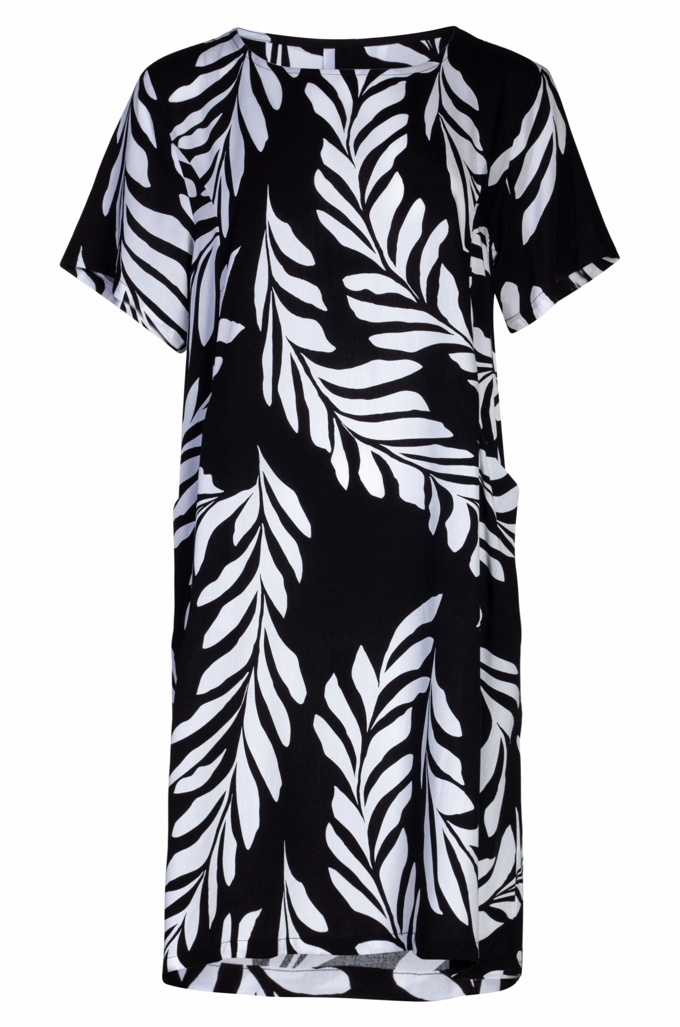 Eco Friendly Festive Wear Round neck Dress with pockets | Black Ivory Fern | 3341A1