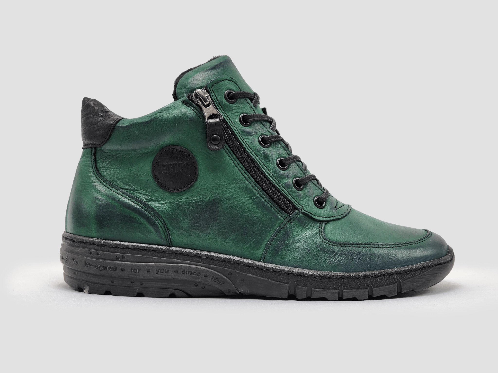 Women's Everyday Wool-Lined Zip-Up Leather Boots - Green Traction Grip