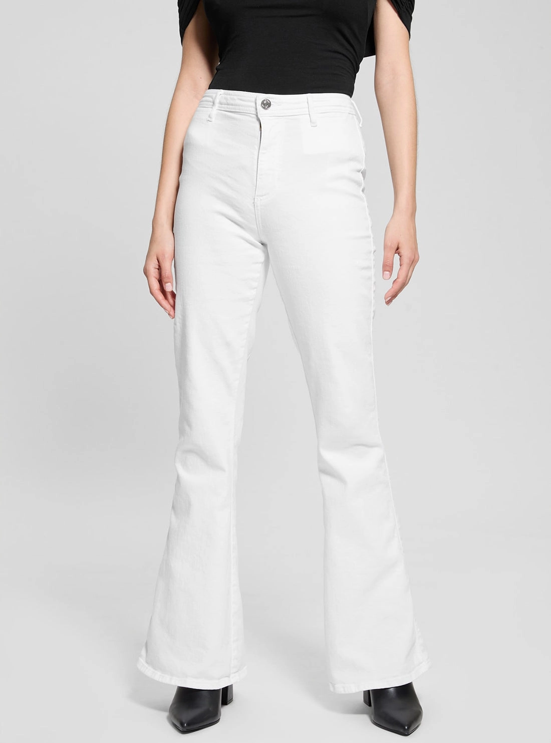 White Belle High Rise Flare Jeans Smooth Loose Versatile